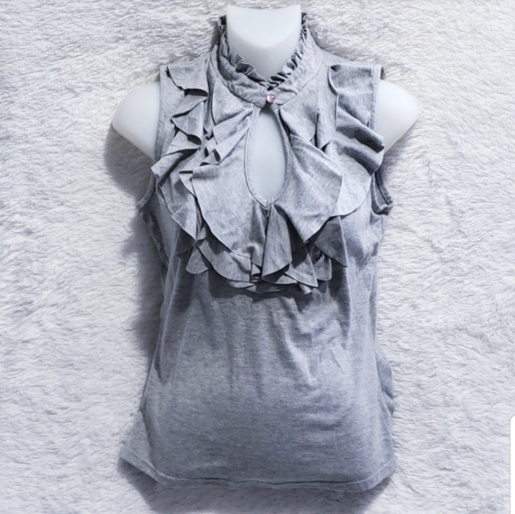 Tempted Tops - Tempted Sleeveless Stretch Ruffle Keyhole Top